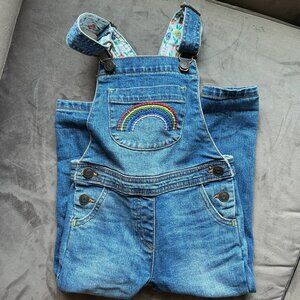 Mini Boden Denim Overalls with Rainbow Embroidery 2-3Y